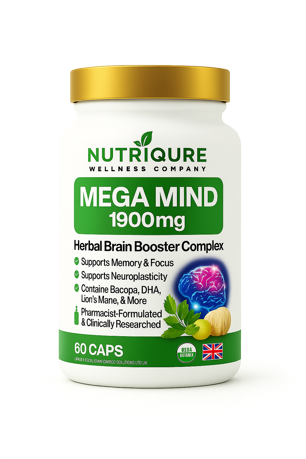 Mega Mind | Clinically Advanced Brain Performance & Neuroprotection Formula | 60 Capsules | 30 Servings