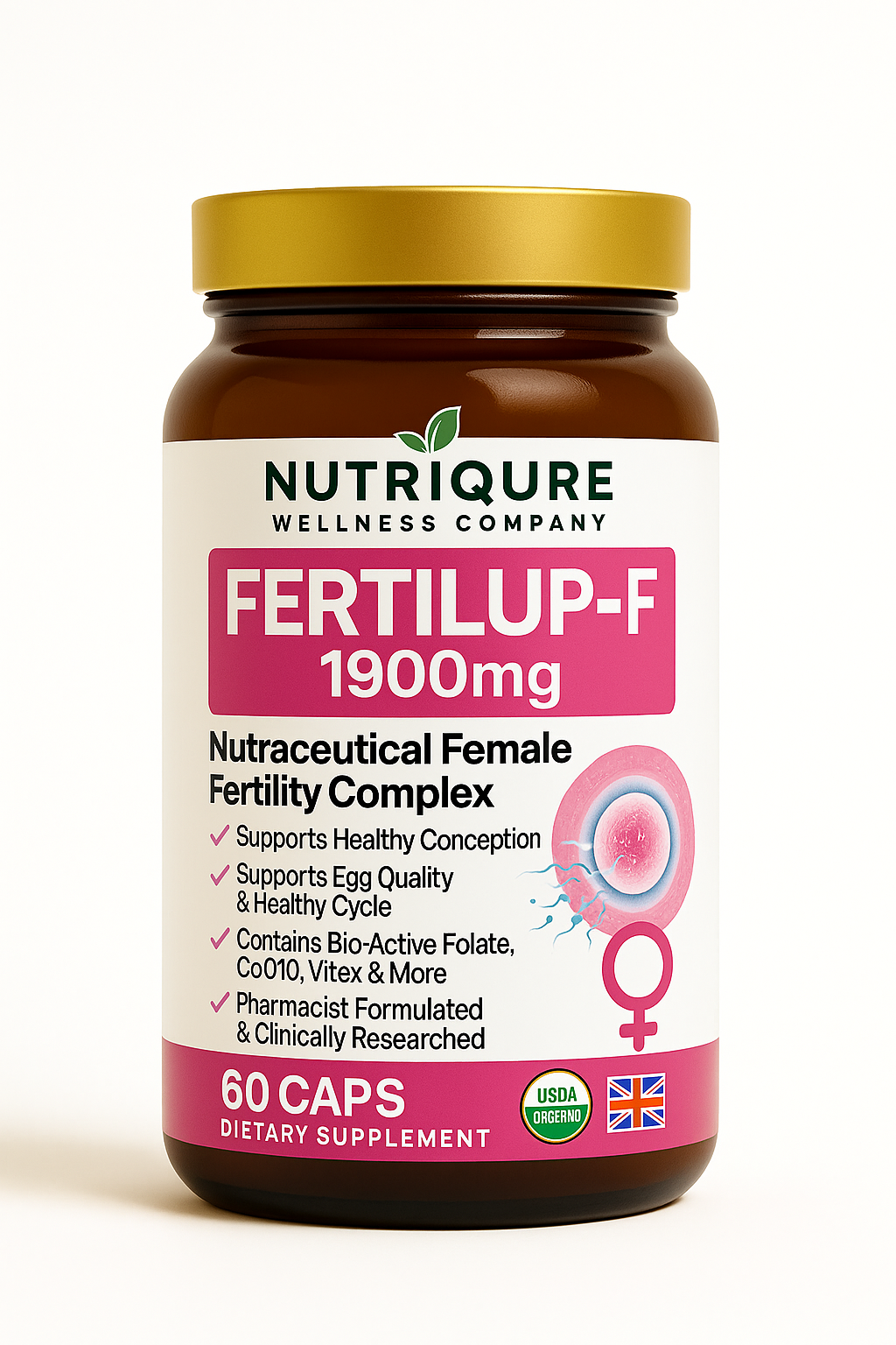 Fertilup-F | Advanced Female Fertility, Egg Quality & Hormonal Balance Formula | 60 Capsules | 30 Servings