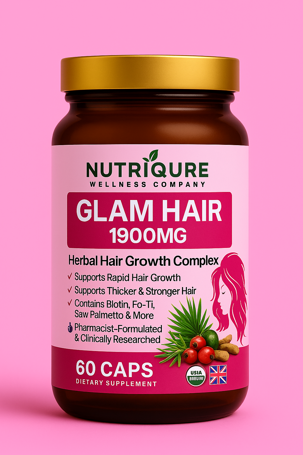 Glam Hair | Advanced Hair Growth, Thickness & Follicle Support Formula | 60 Capsules | 30 Servings