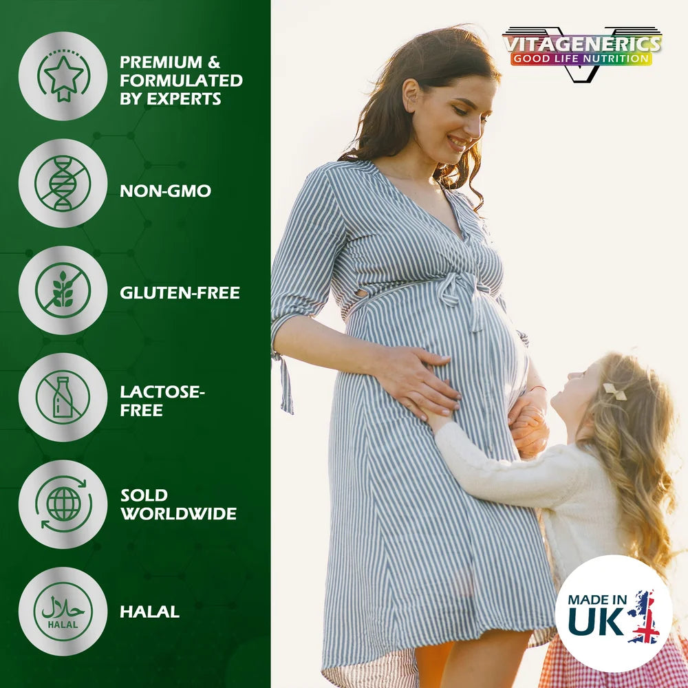 VITAGENERICS FitPregnancy Multivitamin & Minerals | 30 Tablets Plus 30 Capsules | with 600µg Folic Acid, Iron, Zinc, B Vitamins & More. UK Made for Pregnant Women