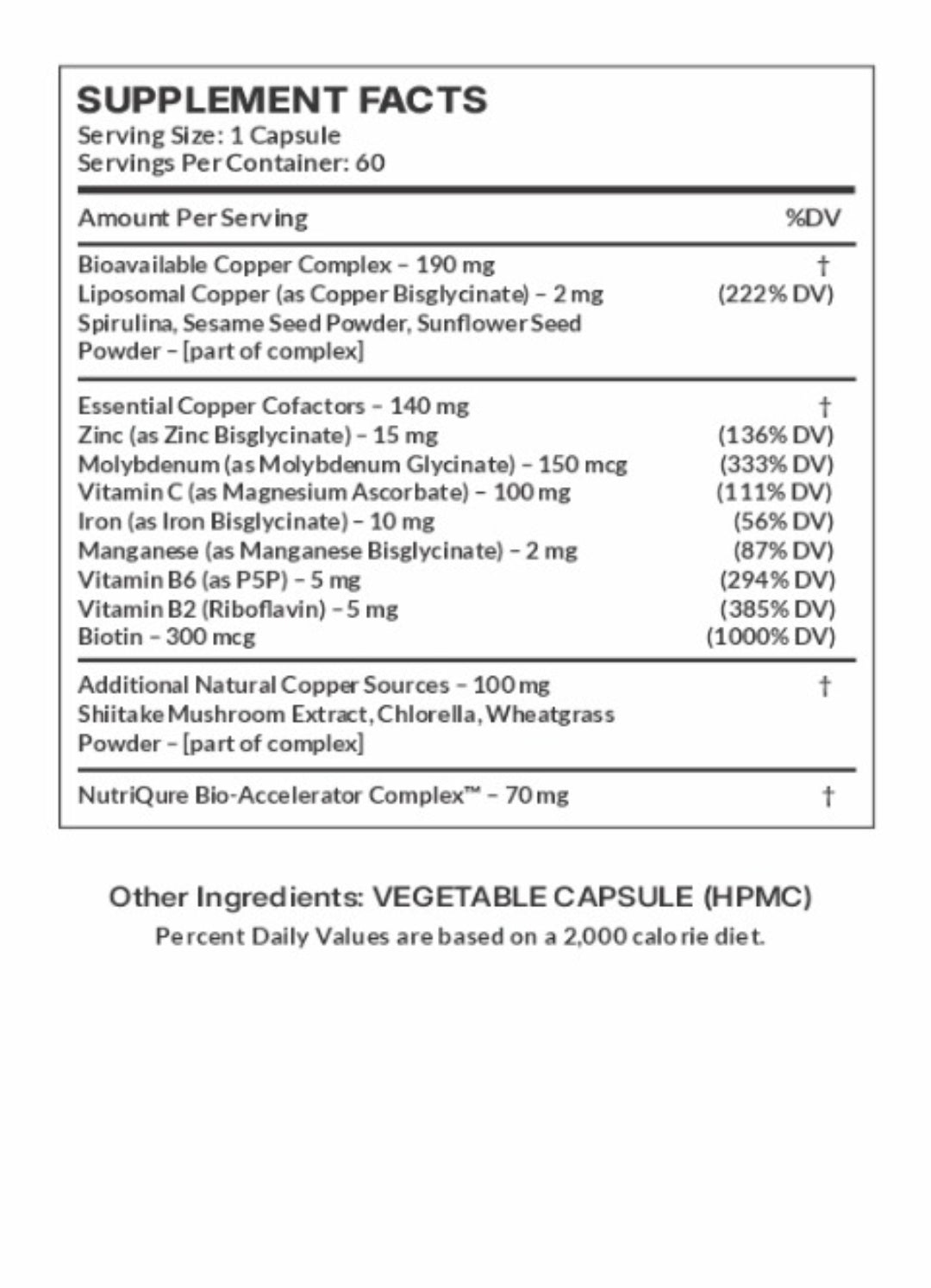 Liposomal Copper Bisglycinate | Mitochondrial Function & Collagen Synthesis & Iron Metabolism | 60 Capsules | 60 Servings