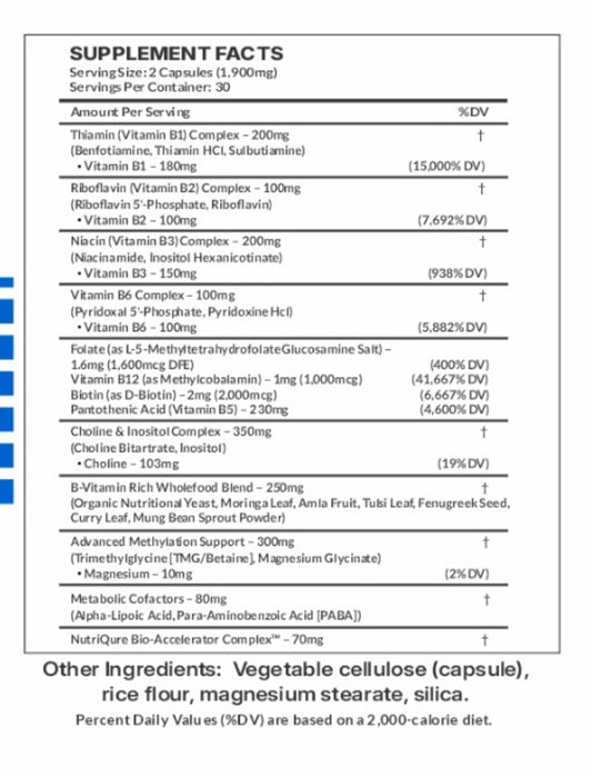 B-Elite Plus | Advanced B-Complex + Methylation Support 60 Capsules | High Potency | Pharmacist Formulated