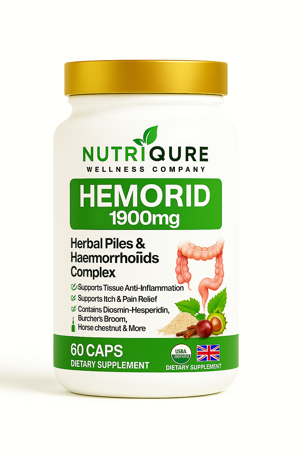 Hemorid | Hemorrhoid Relief, Circulatory & Tissue Repair Support | 60 Capsules | 30 Servings