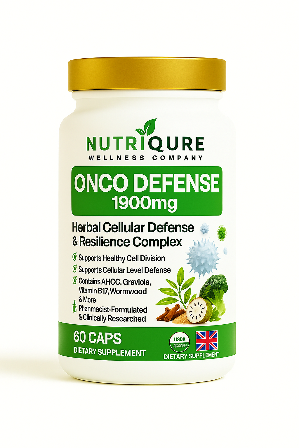 Onco Defence (TM) | Multi-Pathway Immune & Cellular Defense Complex | 60 Capsules | 30 Servings