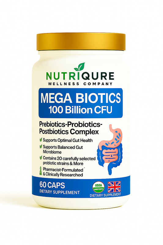 MegaBiotics 100 Billion CFU | Advanced Prebiotic, Probiotic & Postbiotic Complex | 60 Capsules | 30 Servings