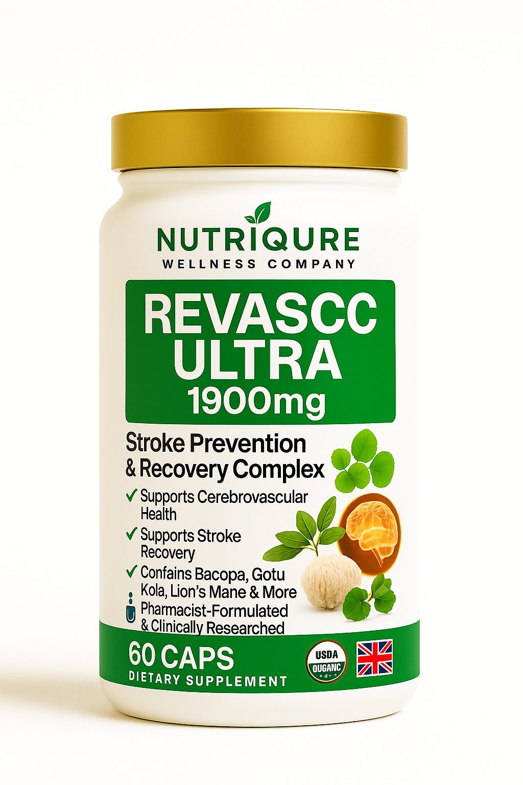 Revasc Ultra | Neurovascular, Cognitive Recovery & Brain Flow Formula | 60 Capsules | 30 Servings