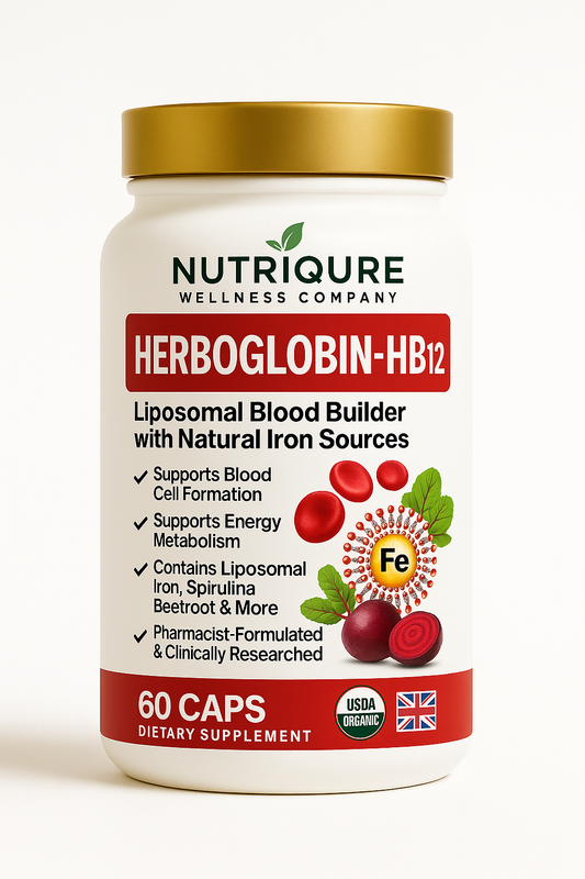 Herboglobin-HB12 | Comprehensive Iron & Blood Building & B12 Energy Support | 60 Capsules | 30 Servings
