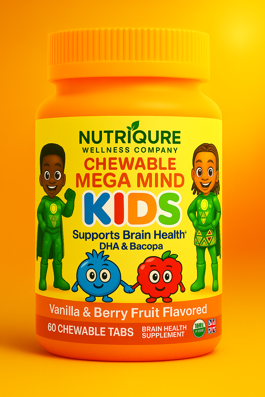 Mega Mind Kids | Advanced Brain & Focus Support Formula for Children 60 Chewable Tablets | Delicious Natural Fruit Flavor | 1-a-Day Formula