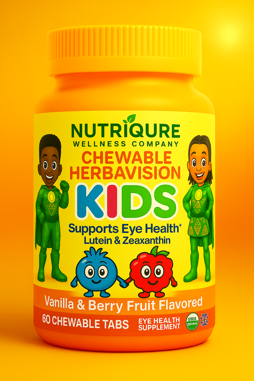 HerbaVision™ | Kids  Complete Eye & Antioxidant Support Formula for Children 60 Chewable Tablets | Vanilla & Berry Fruit Flavour