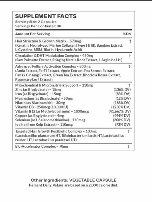 Glam Hair | Advanced Hair Growth, Thickness & Follicle Support Formula | 60 Capsules | 30 Servings