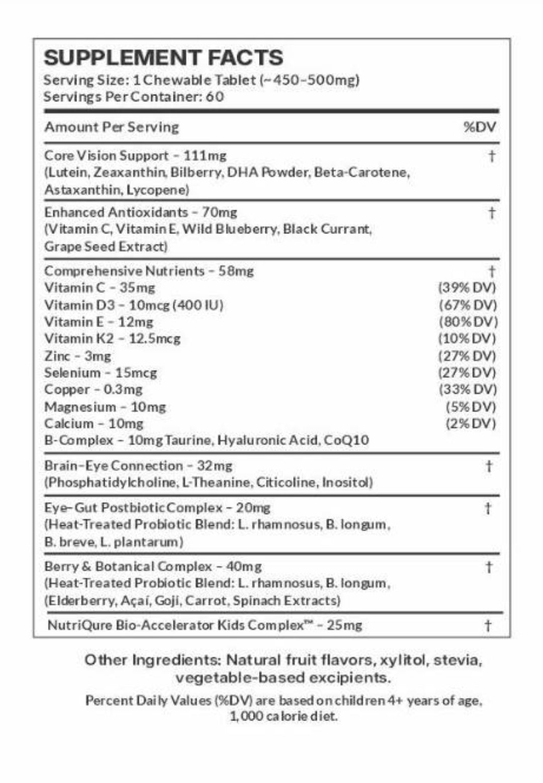 HerbaVision™ | Kids  Complete Eye & Antioxidant Support Formula for Children 60 Chewable Tablets | Vanilla & Berry Fruit Flavour
