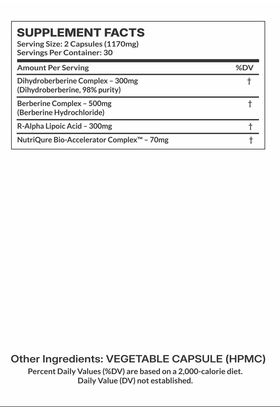 Dihydroberberine Plus |  Advanced Blood Sugar, Metabolic & Mitochondrial Support Formula 60 Capsules | 30 Servings | 1,170mg Total