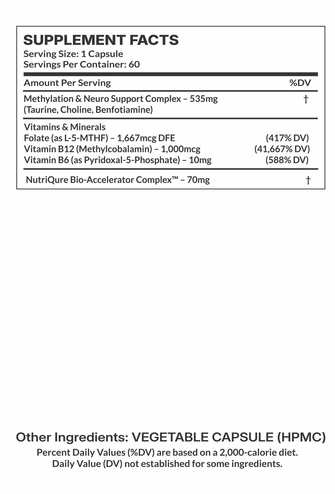 MethylFolate 5-MTHF  |  Advanced Methylation, Energy & Neuro Support Formula 60 Capsules | 60 Servings | 605mg Total