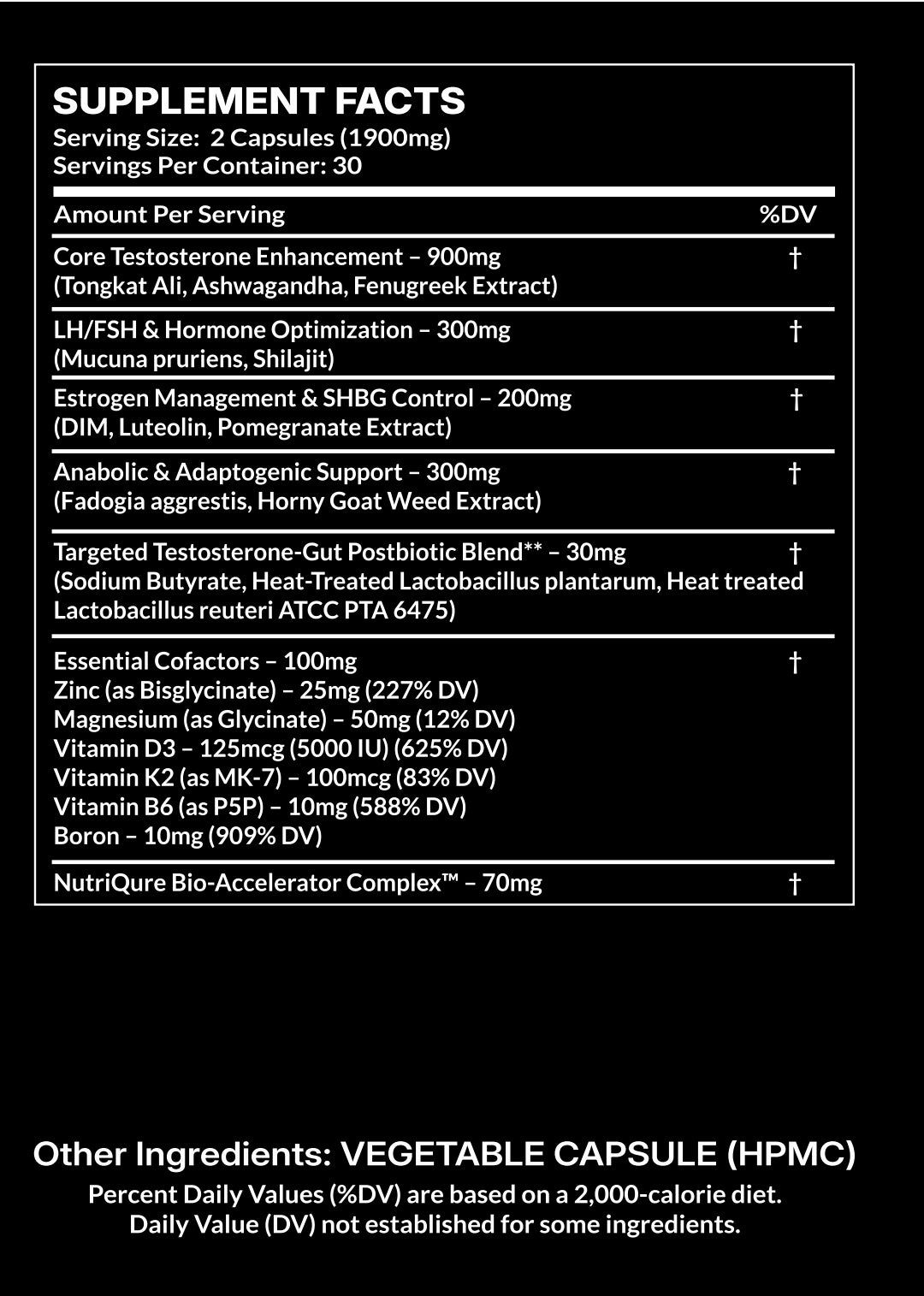 T-Boost Elite |  Advanced Testosterone & Performance Optimization Formula 60 Capsules | 30 Servings | 1,900mg Total