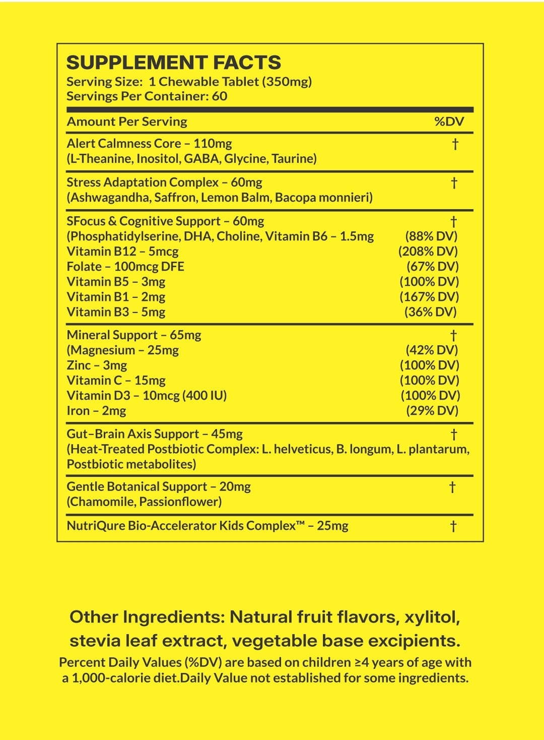 Chill Pill Kids | Natural Calm & Focus Chewables for Kids 60 Chewable Tablets | 350mg Each | Natural Fruit Flavor