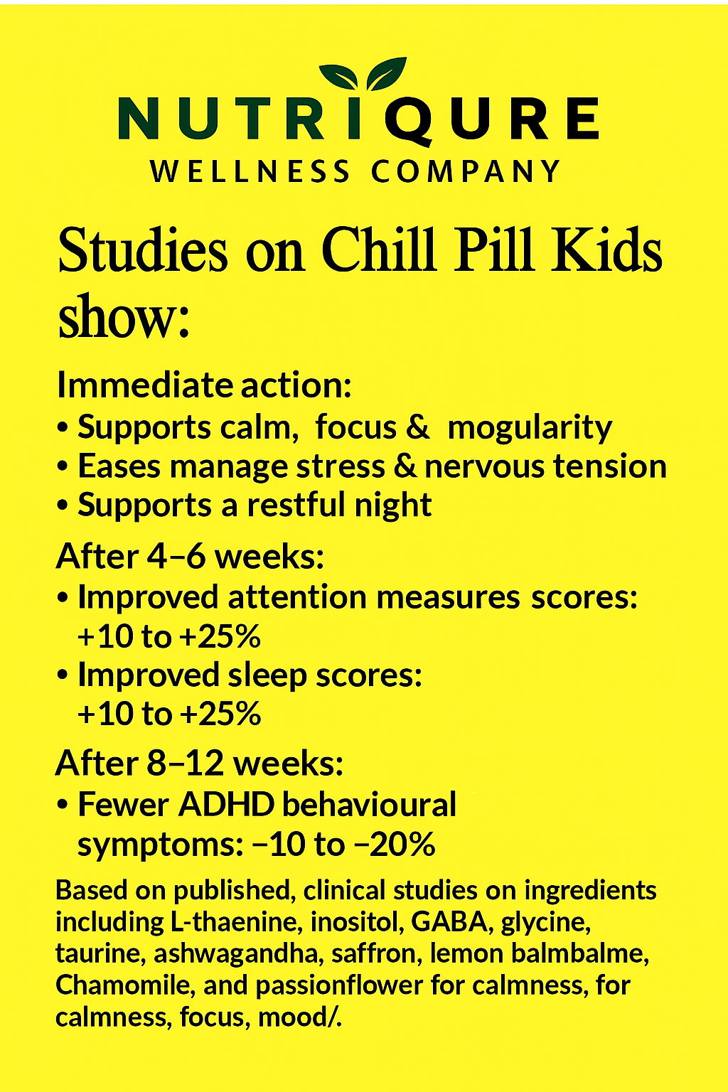 Chill Pill Kids | Natural Calm & Focus Chewables for Kids 60 Chewable Tablets | 350mg Each | Natural Fruit Flavor