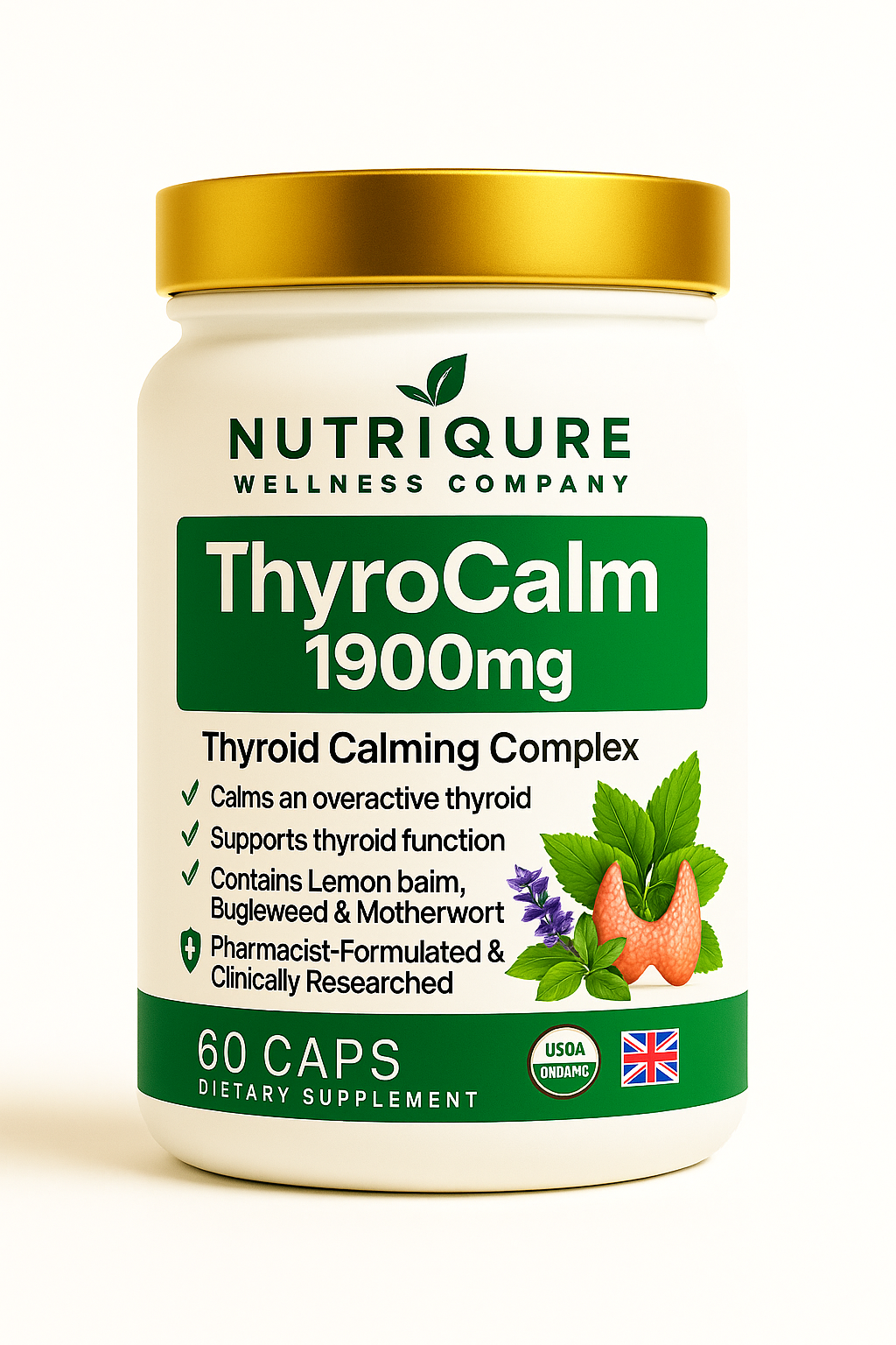 ThyroCalm  |  Advanced Thyroid Balance, Stress Relief & Nervine Support Formula 60 Capsules | 1,900mg per Serving | Complete Endocrine Support