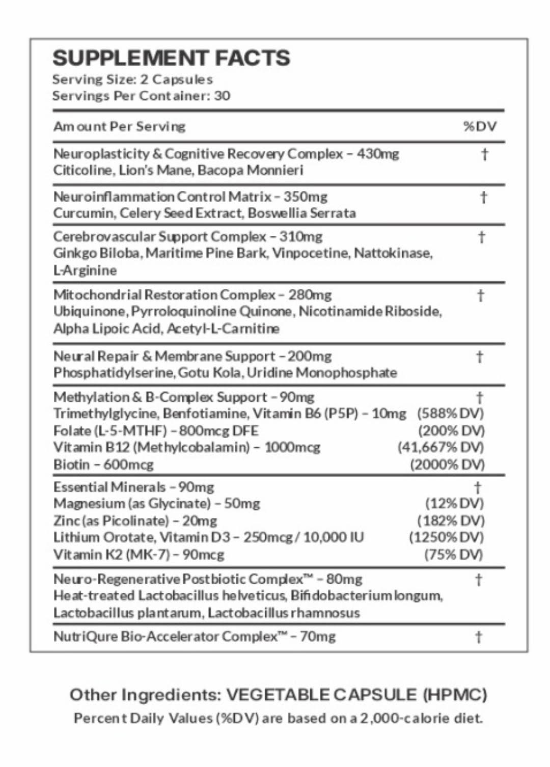 Revasc Ultra | Neurovascular, Cognitive Recovery & Brain Flow Formula | 60 Capsules | 30 Servings