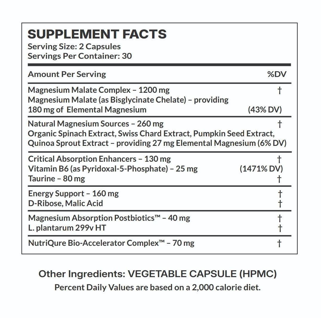 Magnesium Malate | Advanced Bioavailable Magnesium Complex for Energy, Muscle & Nerve Support 60 Capsules | 2-A-Day Formula