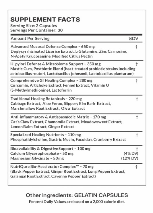 GastroCalm | Advanced GI Healing, Ulcer & H. pylori Defense Formula | 60 Capsules | 30 Servings