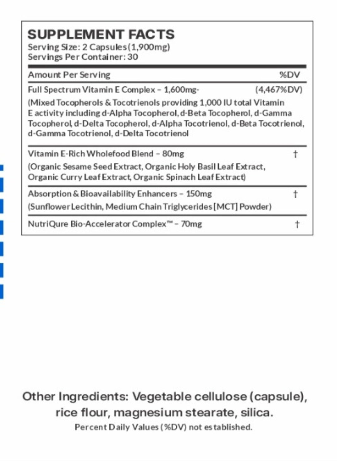 Full Spectrum Vitamin E  |  Complete Tocopherol + Tocotrienol Antioxidant Protection 60 Capsules | 1,900mg per Serving | Wholefood-Enhanced Formula