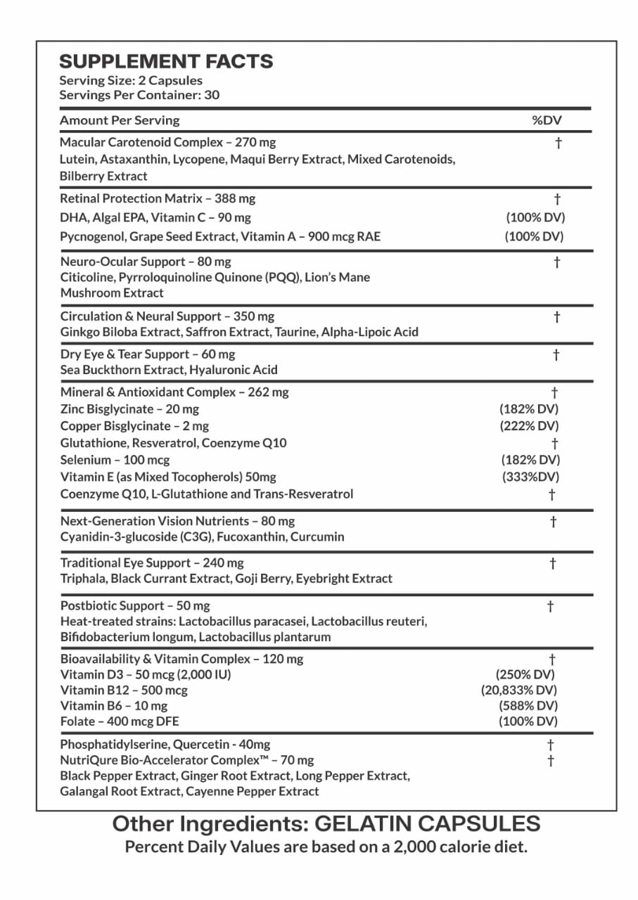 HerbaVision | Comprehensive Vision, Retina & Macular Health Formula | 60 Capsules | 30 Servings
