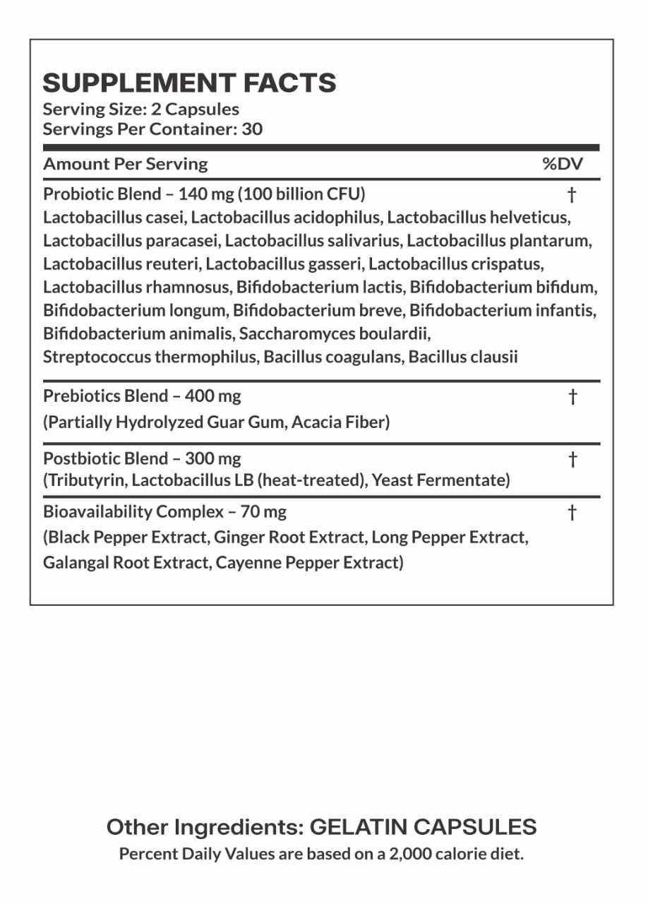 MegaBiotics 100 Billion CFU | Advanced Prebiotic, Probiotic & Postbiotic Complex | 60 Capsules | 30 Servings