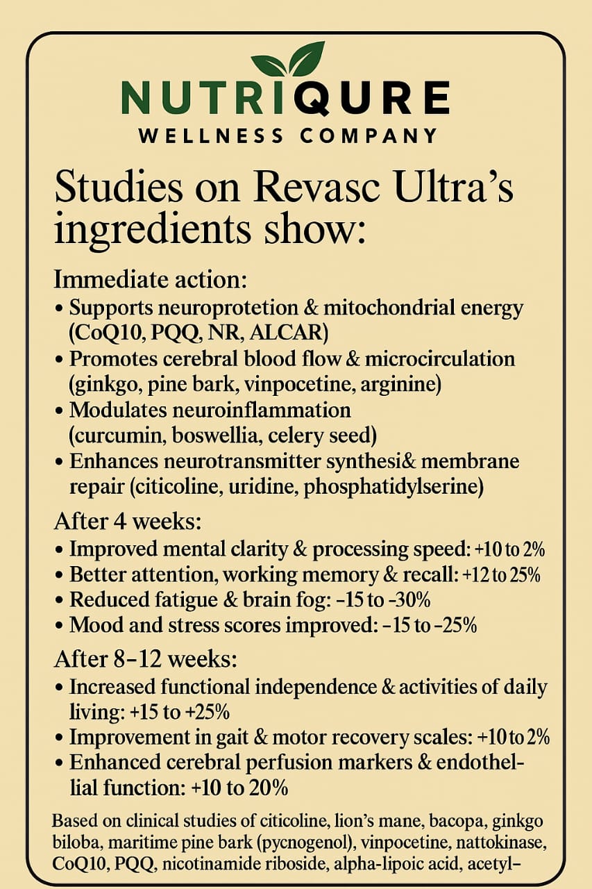 Revasc Ultra | Neurovascular, Cognitive Recovery & Brain Flow Formula | 60 Capsules | 30 Servings