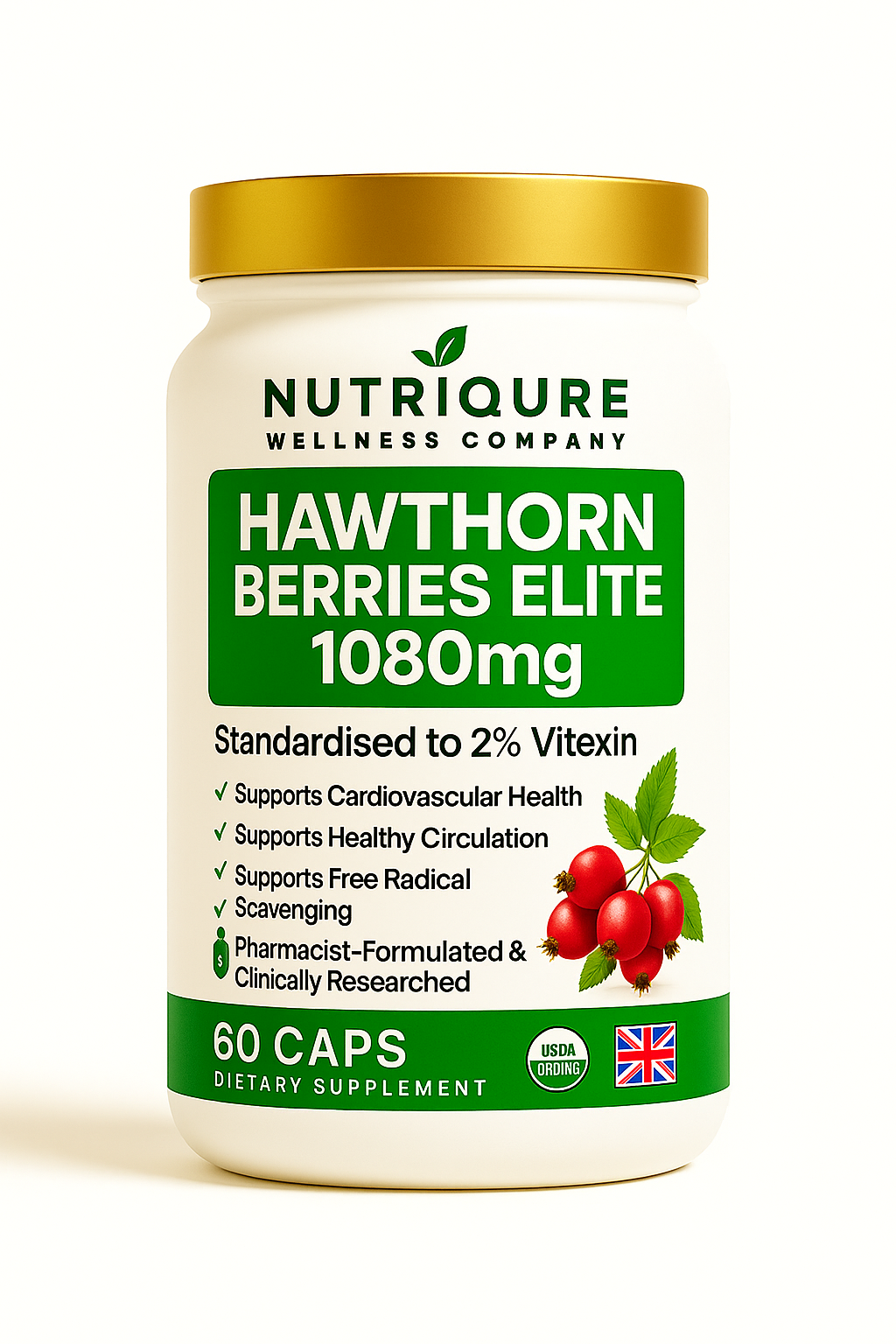 Hawthorn Berries Elite |  Advanced Cardiovascular & Circulatory Support Formula 60 Capsules | 30 Servings | 1,150mg Total