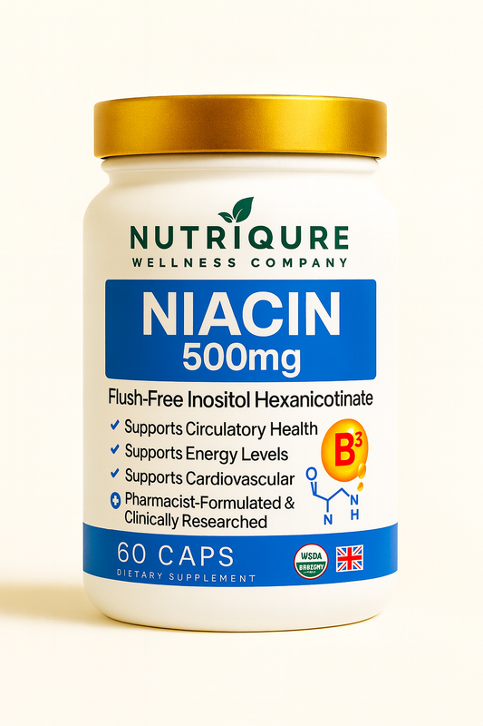 Niacin (Flush-Free)  |  Heart, Metabolic & Nerve Support  60 Capsules | 950mg per capsule | Pharmacist Formulated