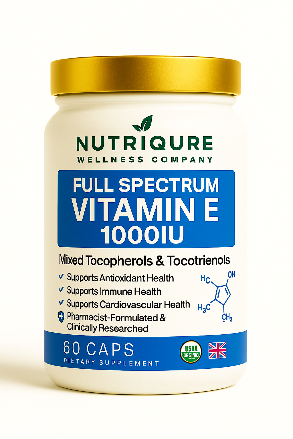 Full Spectrum Vitamin E  |  Complete Tocopherol + Tocotrienol Antioxidant Protection 60 Capsules | 1,900mg per Serving | Wholefood-Enhanced Formula