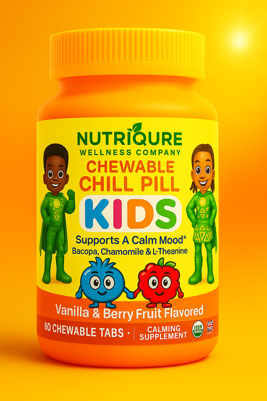 Chill Pill Kids | Natural Calm & Focus Chewables for Kids 60 Chewable Tablets | 350mg Each | Natural Fruit Flavor