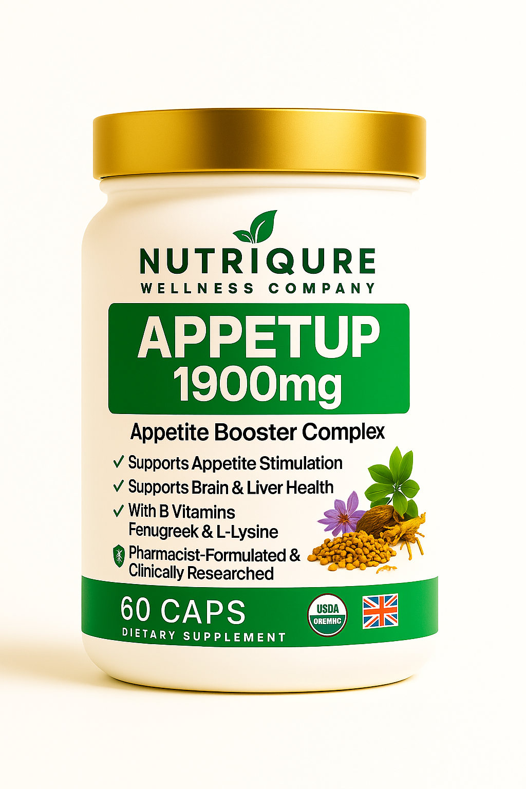 AppetUp  |  Advanced Appetite, Digestion & Weight Gain Support Formula  60 Capsules | 2 Capsules Daily | Pharmacist Formulated