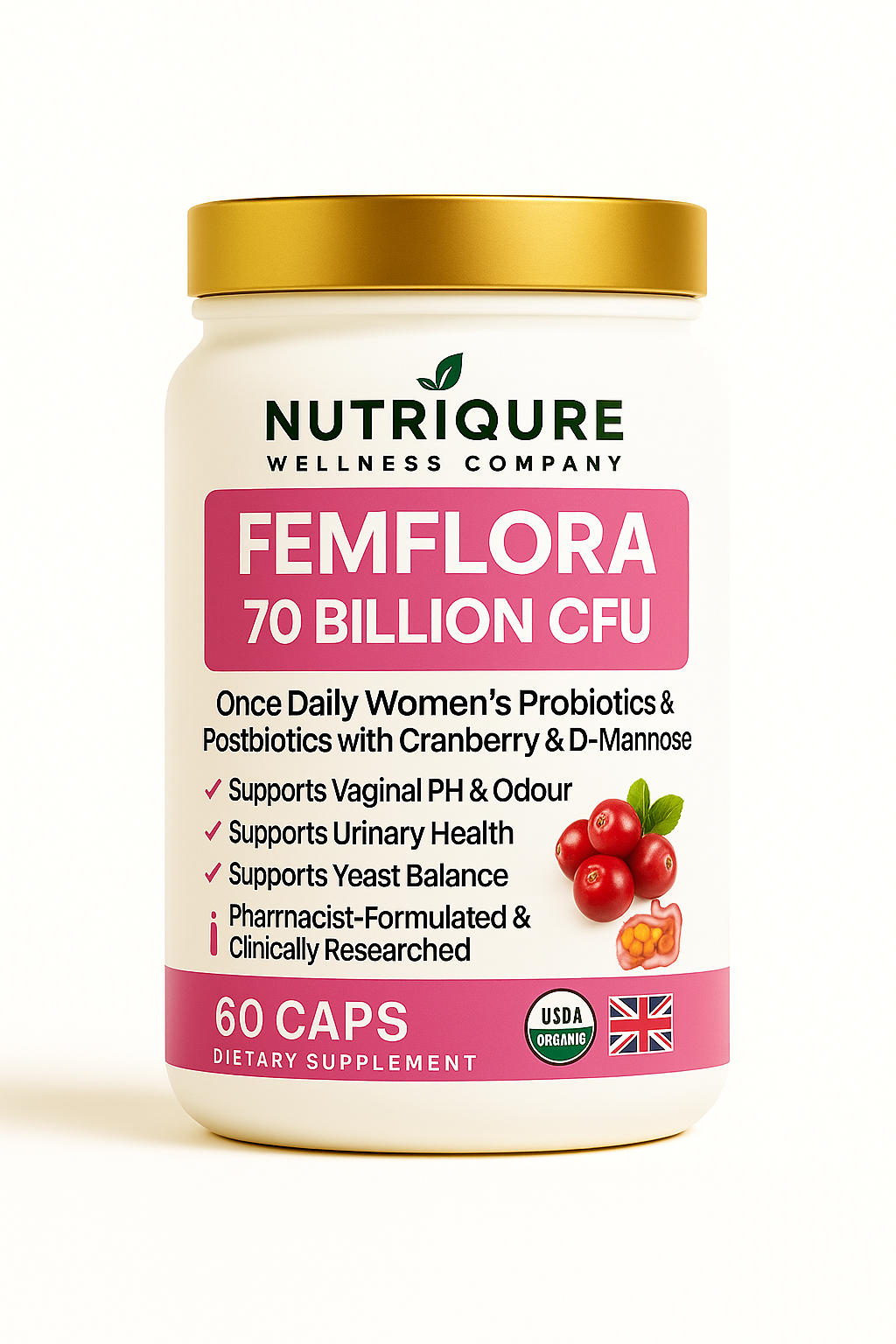 FemFlora  |  Advanced Vaginal, Urinary & Gut Microbiome Support Formula 60 Capsules | 30 Servings | 1,455mg Total
