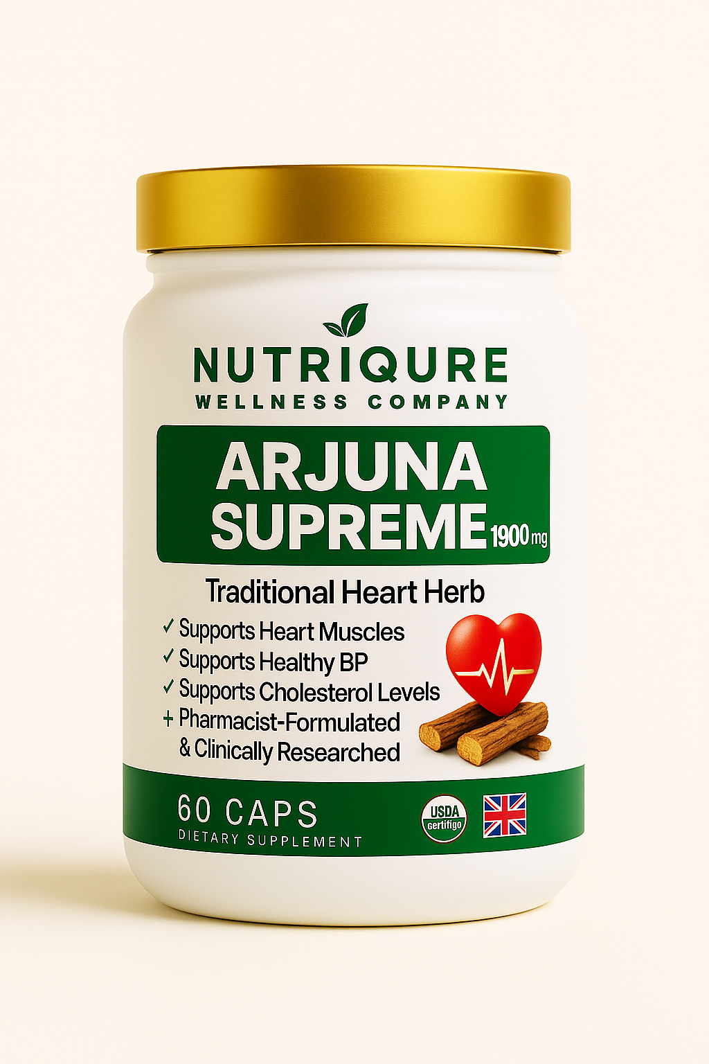 Arjuna Supreme  |  Advanced Cardiovascular Strength & Heart Function Support 60 Capsules | 1,900mg per Serving | High-Potency Ayurvedic Formula
