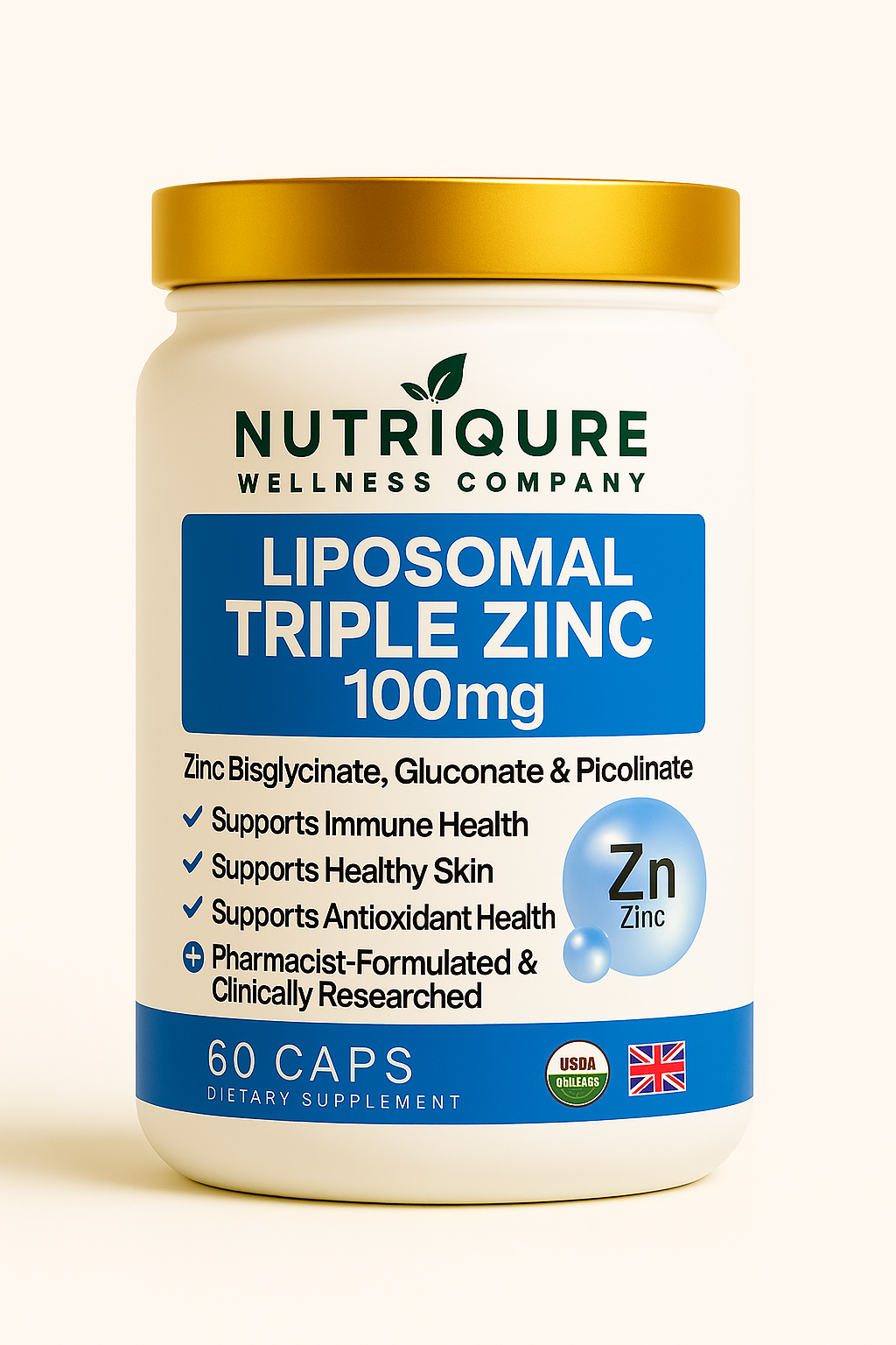 Liposomal Triple Zinc™ |  Advanced Immune, Skin & Hormonal Support  60 Capsules | 950mg per capsule | Pharmacist Formulated