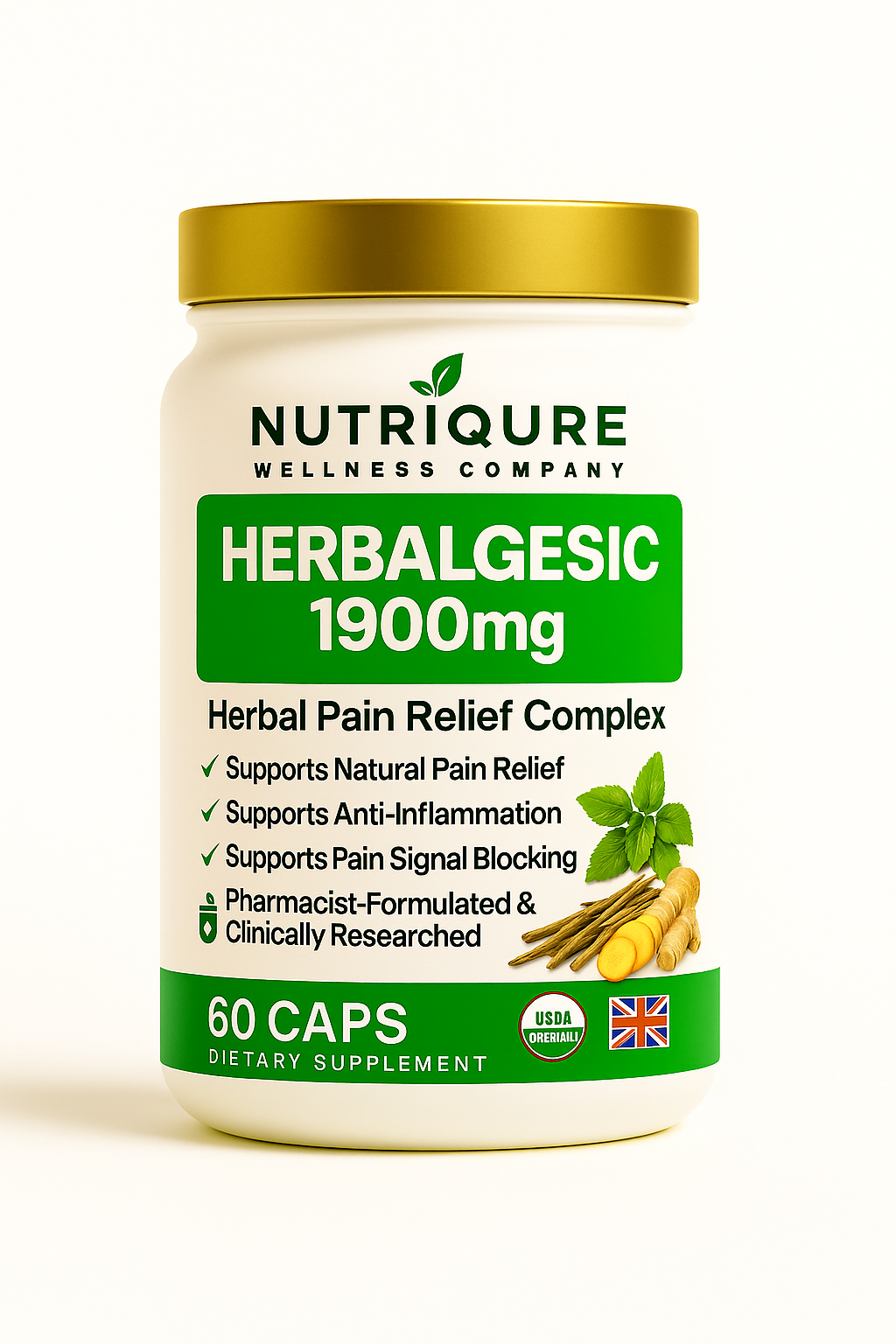 Herbalgesic  |  Advanced Herbal Pain Relief & Inflammation Modulation Formula 60 Capsules | 30 Servings | 1,900mg Total