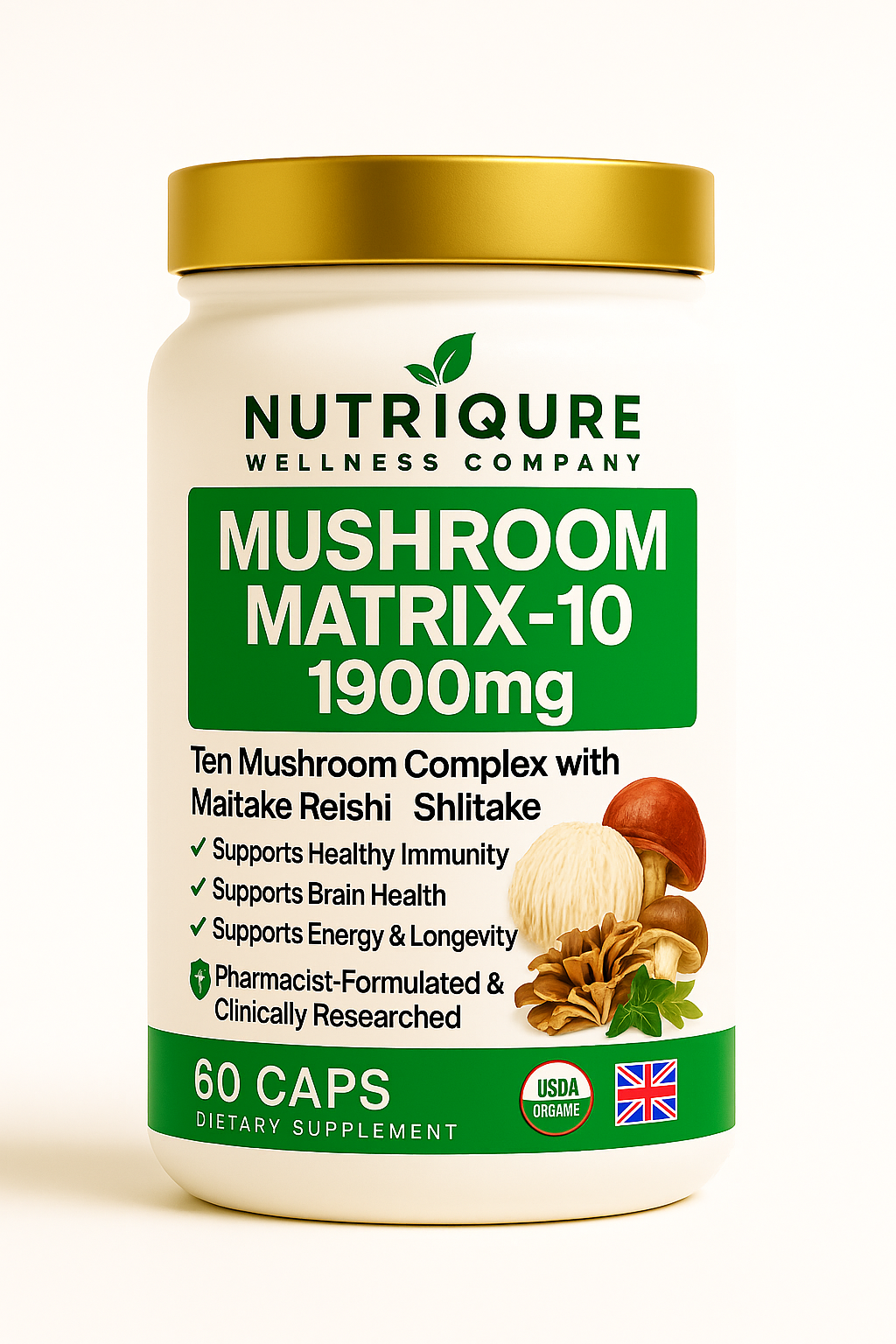 Mushroom Matrix-10 |  Advanced Adaptogenic & Immune Performance Complex 60 Capsules | 30 Servings | 1,900mg Total