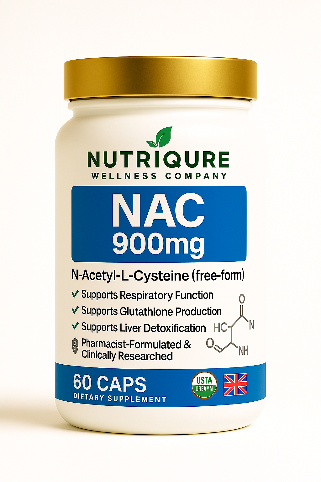 N-Acetyl-L-Cysteine (NAC) 900mg  Advanced Cellular Detox & Glutathione Support Formula 60 Capsules | 900mg Total