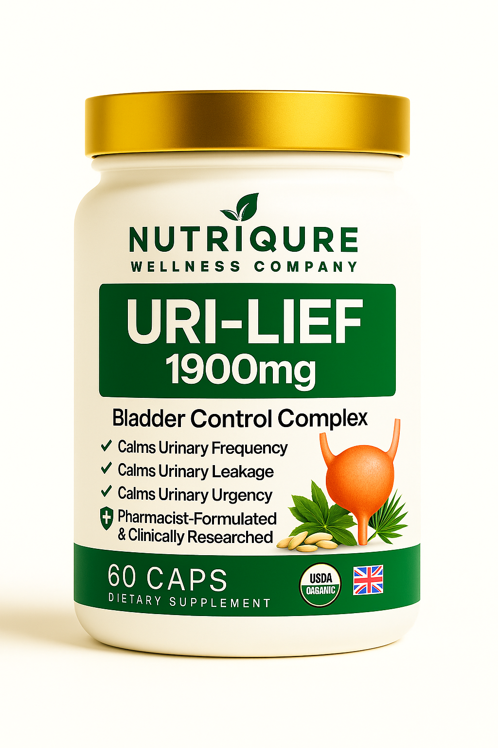 Uri-Lief  |  Advanced Urinary Comfort, Bladder Strength & Pelvic Support Formula  60 Capsules | 2 Capsules Daily | Pharmacist Formulated