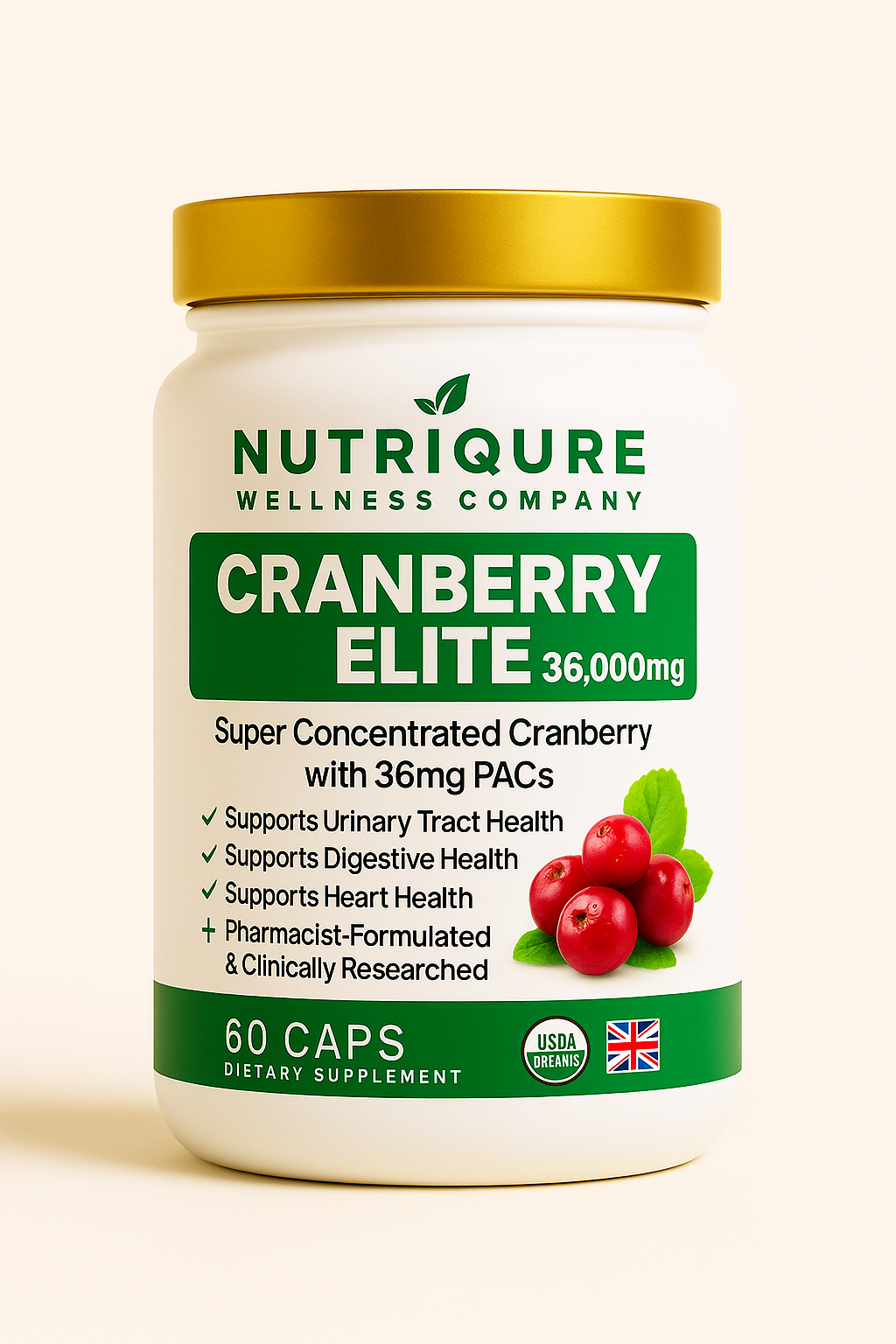 Cranberry Elite  |  Advanced Urinary Tract, Bladder & Microbial Defense Formula 60 Capsules | 1,900mg per Serving | High-PAC Potency