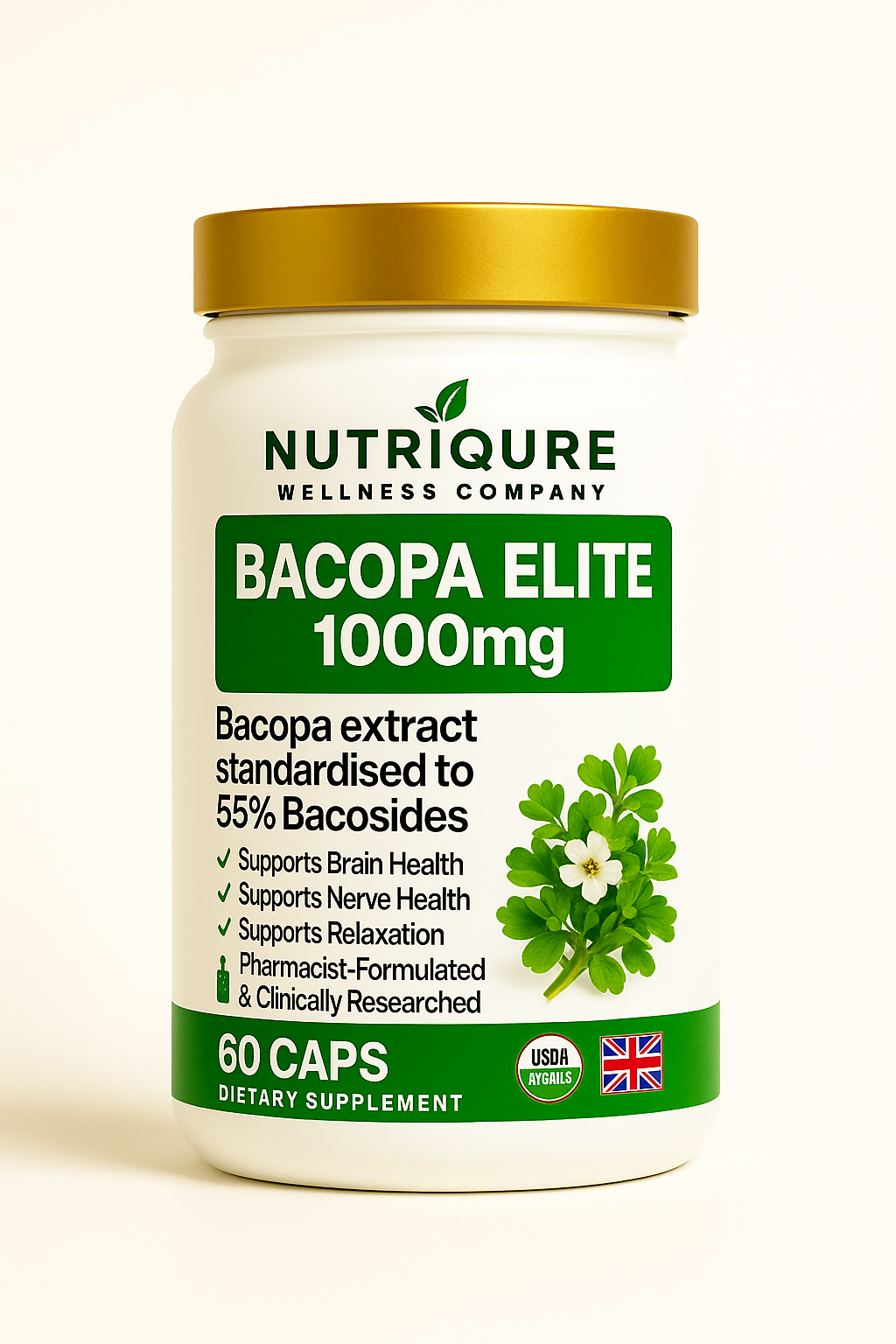Bacopa Elite  | Advanced Memory, Focus & Neuroprotection Formula  | 60 Capsules | 30 Servings | Standardized to 55% Bacosides