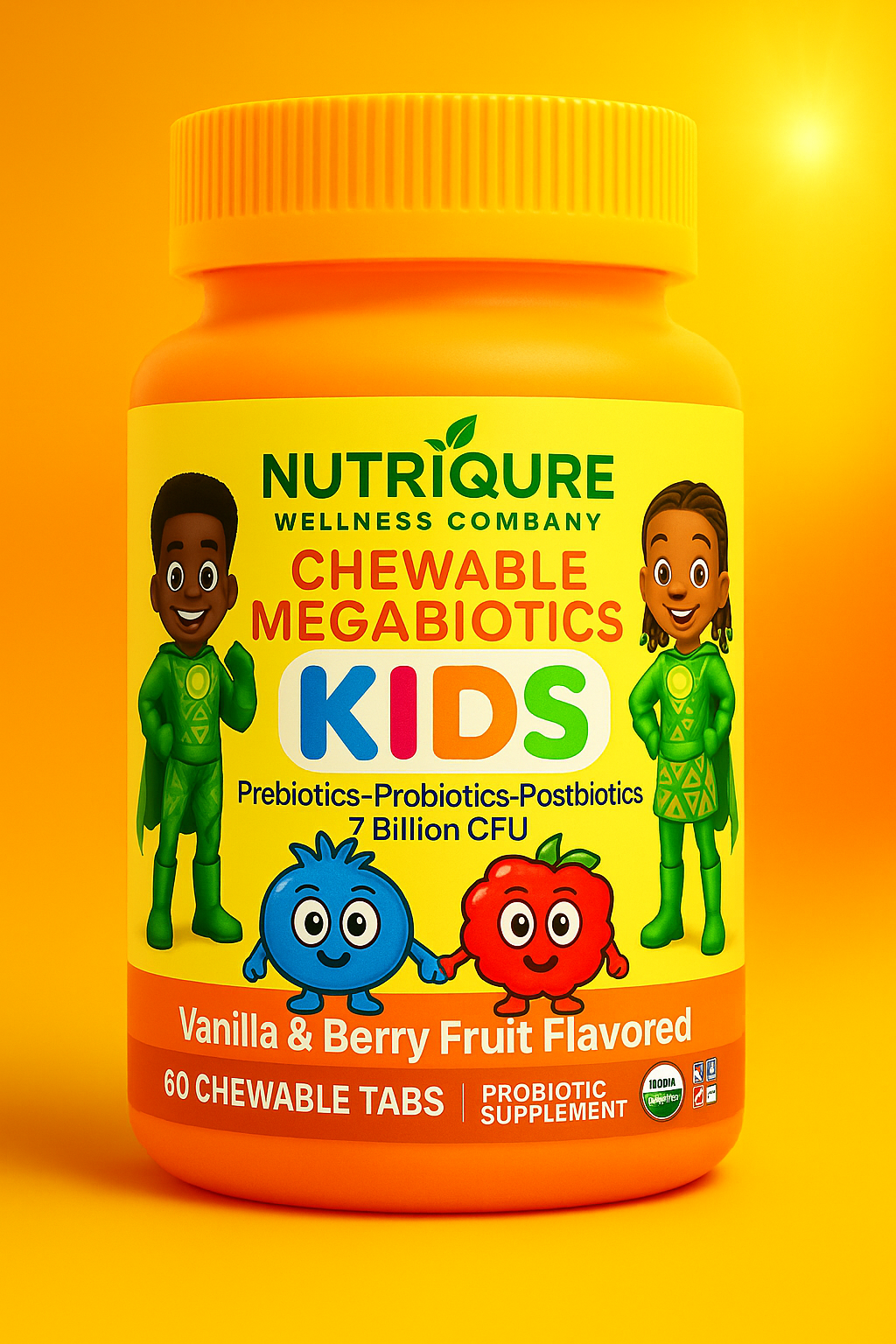 MegaBiotics Kids | Next-Generation Tri-Biotic Gut Health Formula for Kids 60 Chewable Tablets | 350mg Each | Natural Fruit Flavor