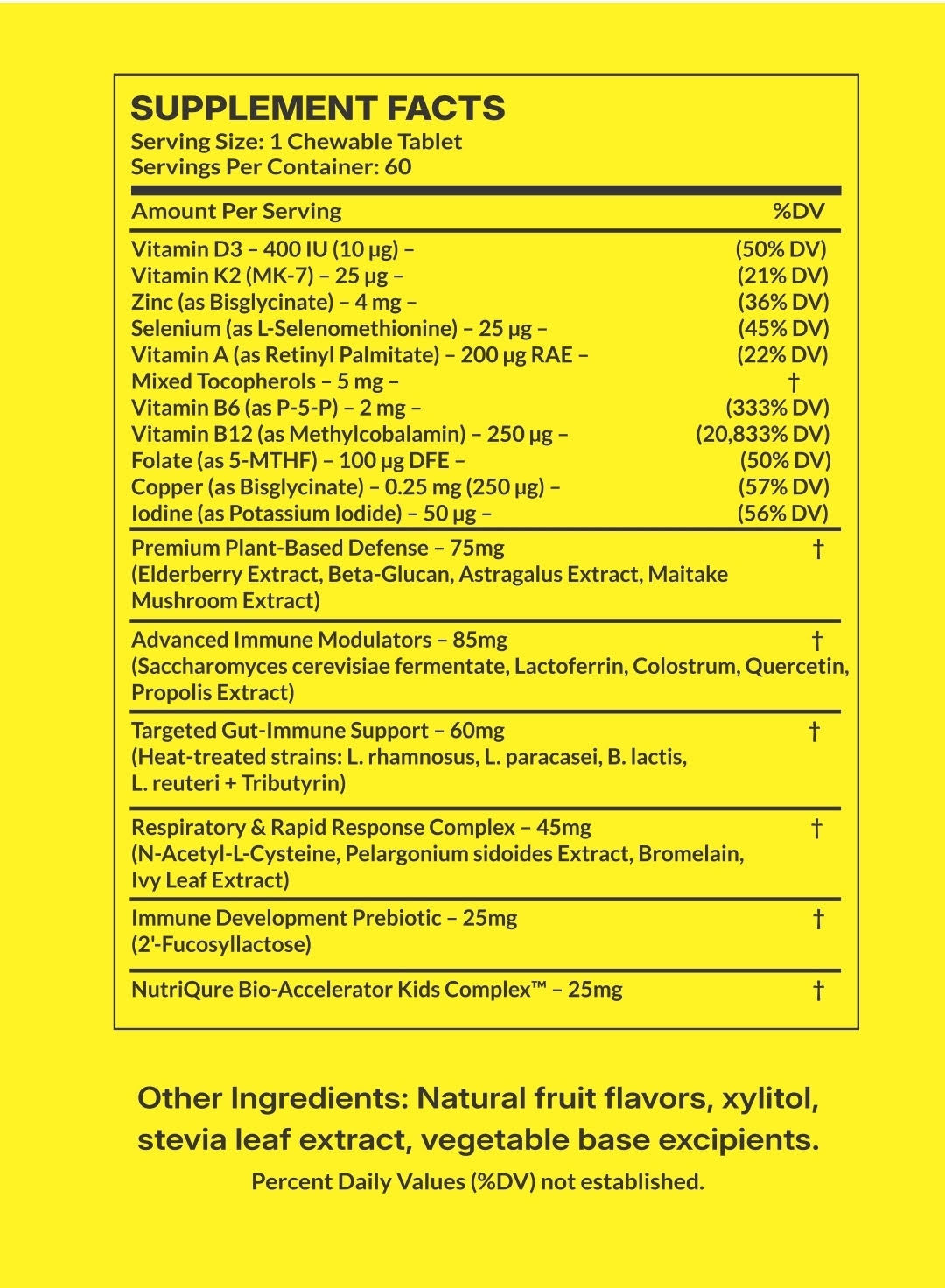 Rapimmune Kids  |  Complete Immune Defense & Gut Support Chewables for Kids 60 Chewable Tablets | 350mg Each | Natural Fruit Flavor
