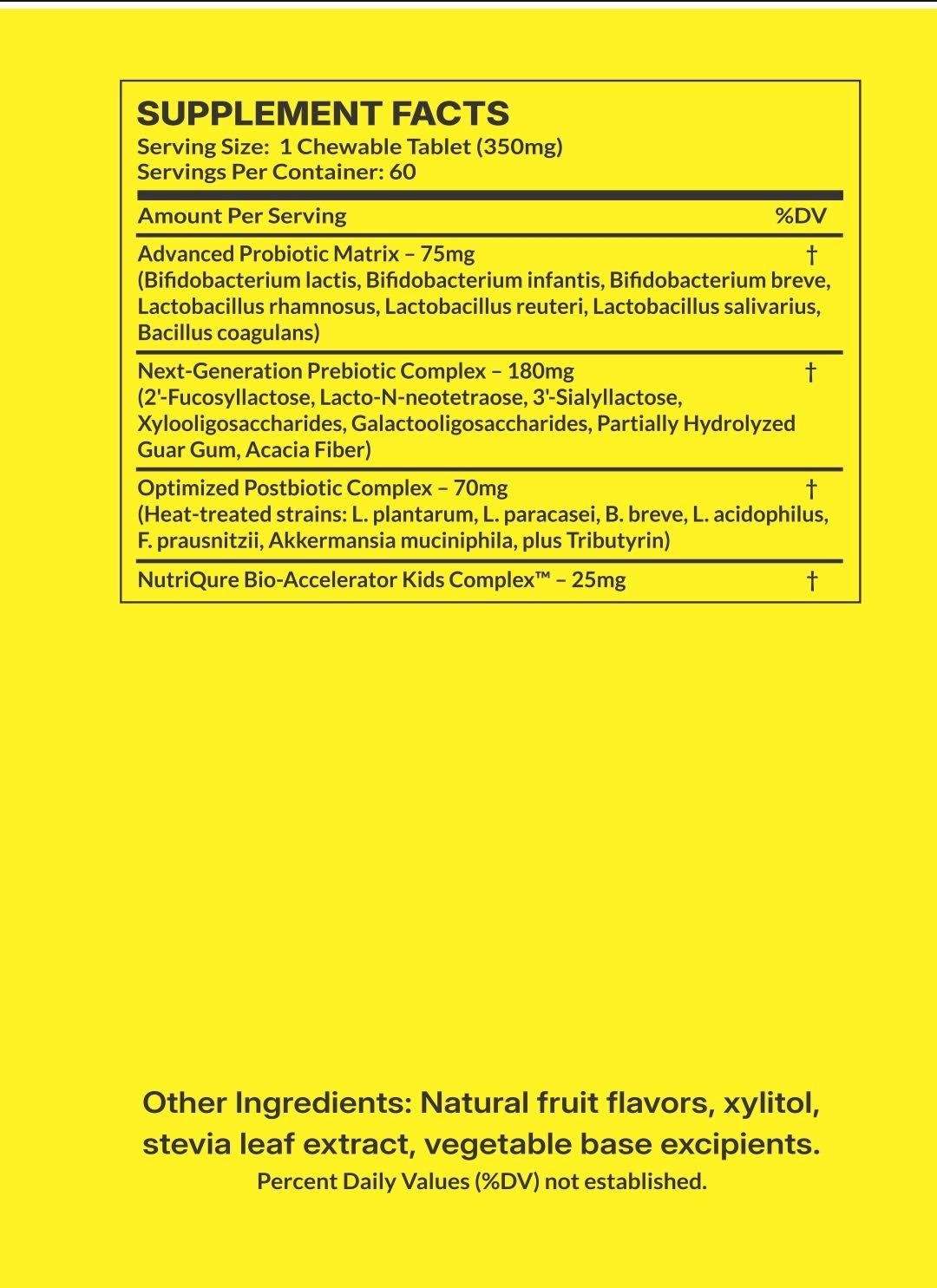 MegaBiotics Kids | Next-Generation Tri-Biotic Gut Health Formula for Kids 60 Chewable Tablets | 350mg Each | Natural Fruit Flavor